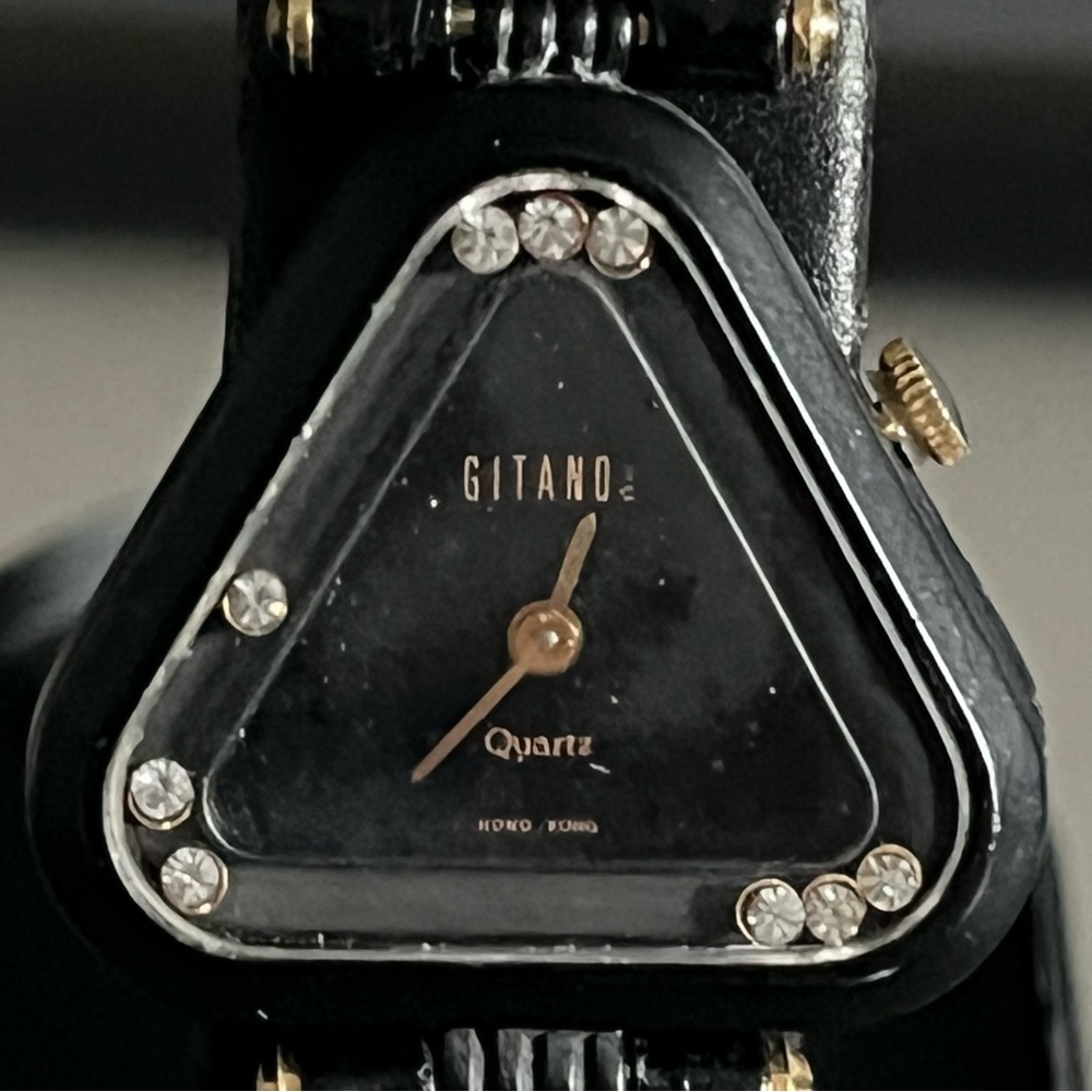 Rare Triangular 80's Swiss Floating Rhinestone Cr… - image 4